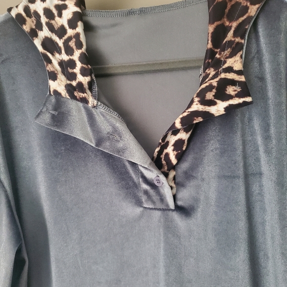 NWOT Icy Blue/Silver Velour Tracksuit with Leopard Print Trim Hood - Picture 2 of 4